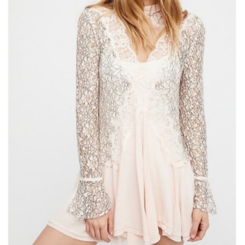 FREE PEOPLE Pink Secret Origins Lace Dress Size S